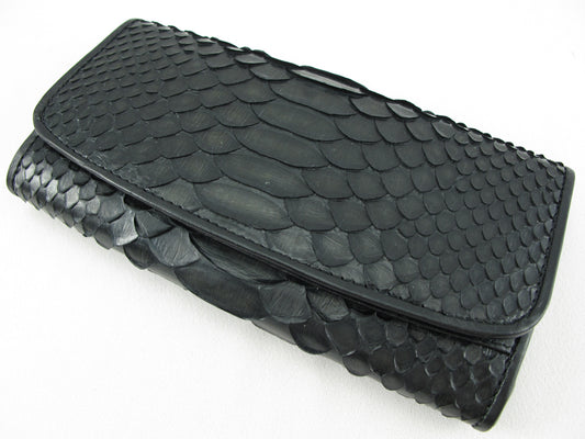 Genuine Python Snake Belly Skin Leather Women's Trifold Clutch Wallet Purse