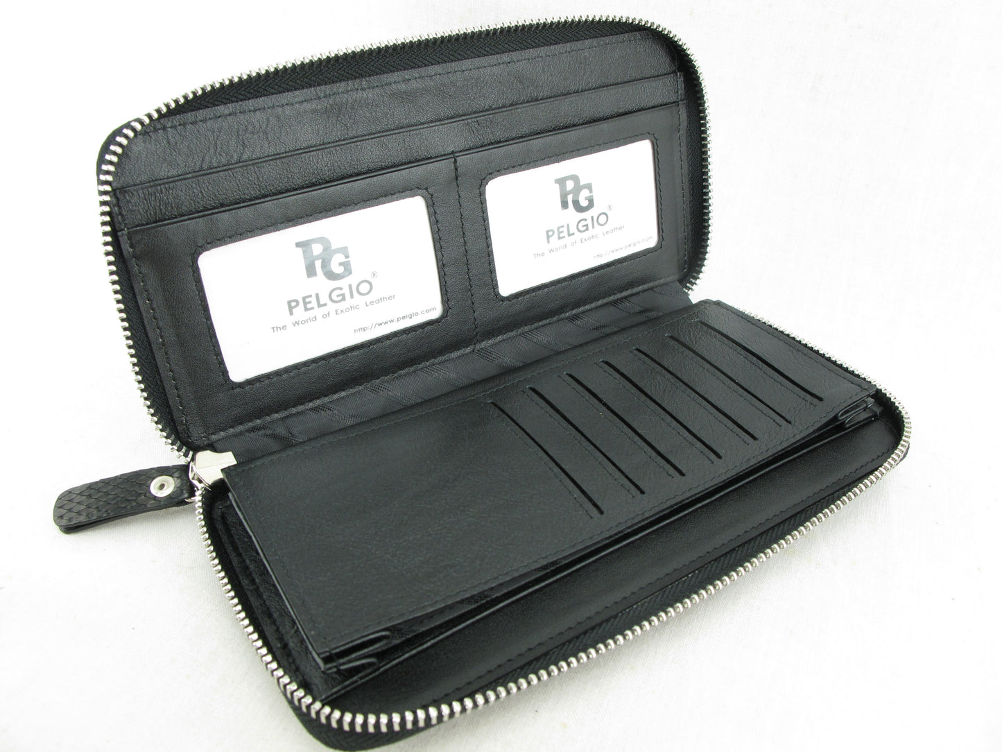 Genuine Python Belly Skin Leather Zip Around Clutch Wallet Purse