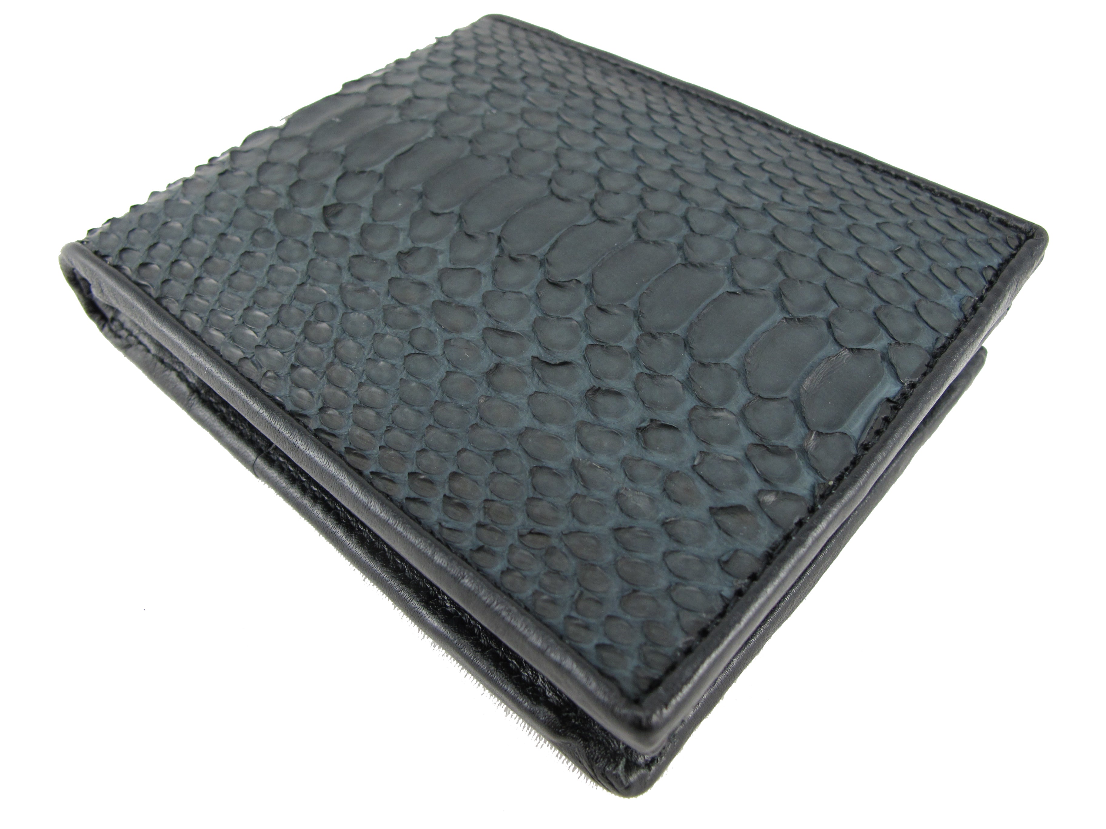 Genuine Python Belly Skin Leather Large Coins Bifold Wallet Black – PELGIO