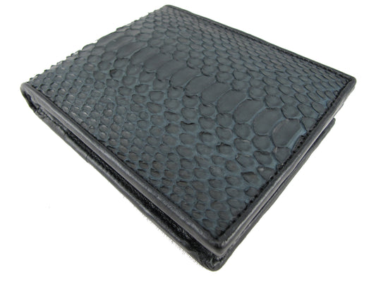 Genuine Python Belly Skin Leather Large Coins Bifold Wallet Black