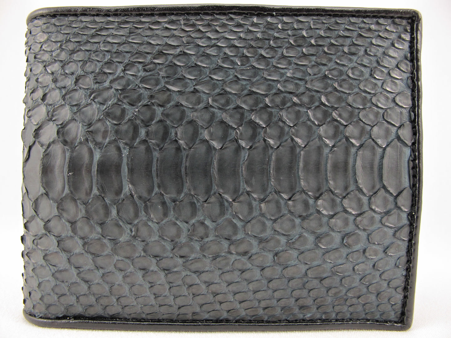 Genuine Python Belly Skin Leather Large Coins Bifold Wallet Black