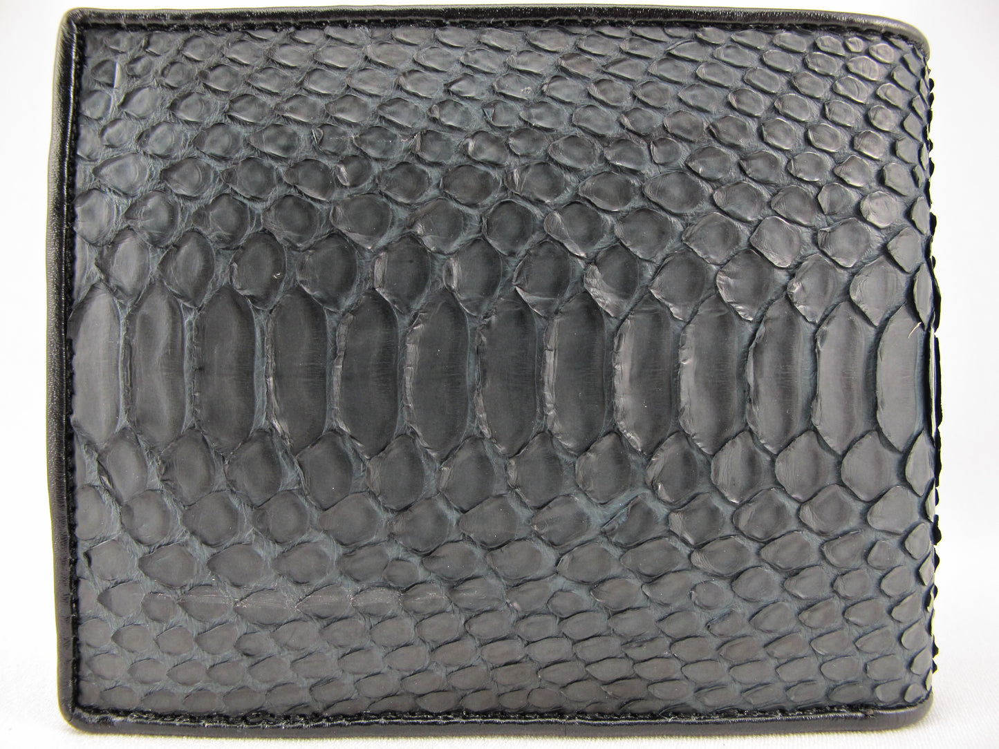 Genuine Python Belly Skin Leather Large Coins Bifold Wallet Black