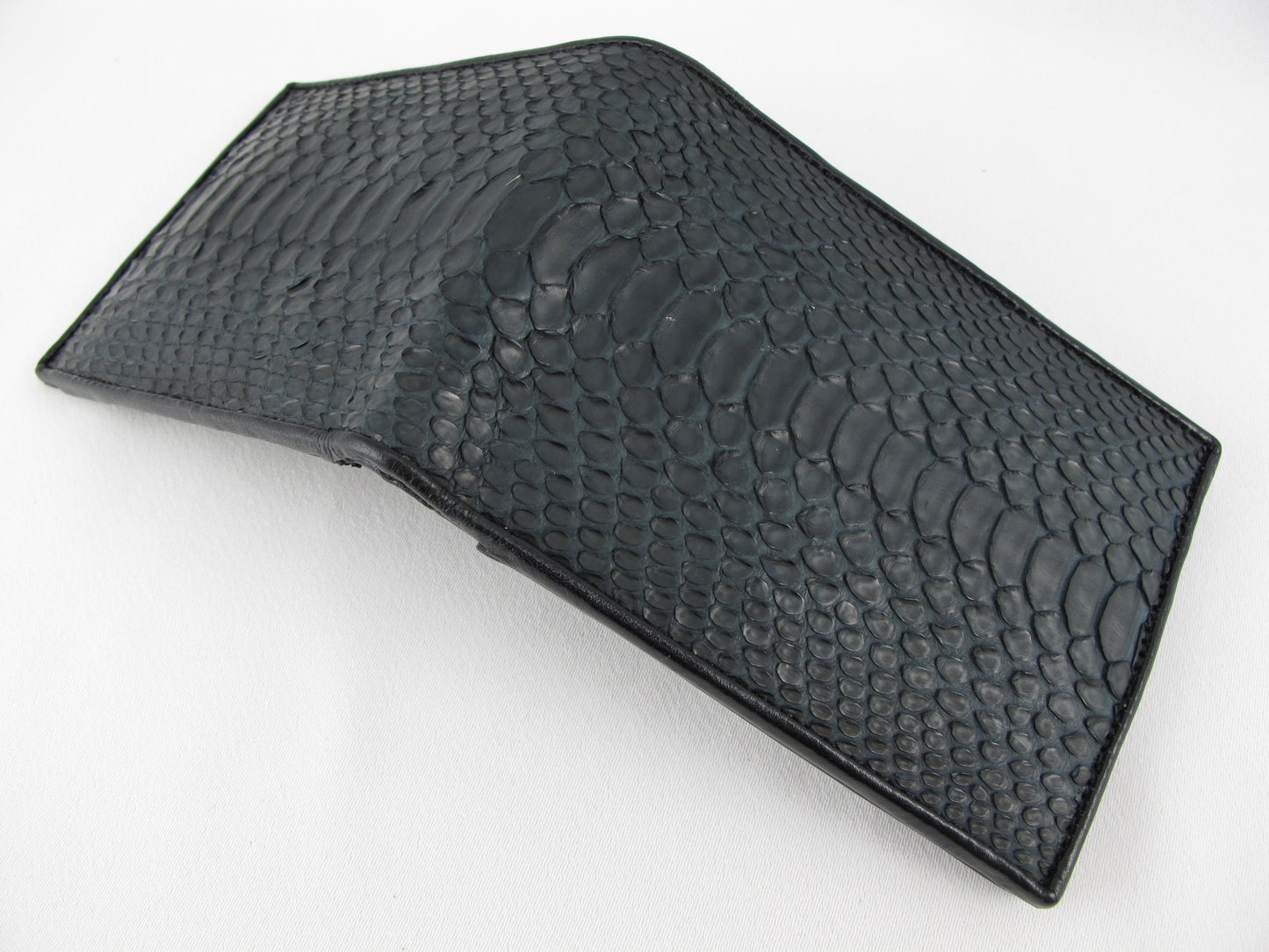 Genuine Python Belly Skin Leather Large Coins Bifold Wallet Black