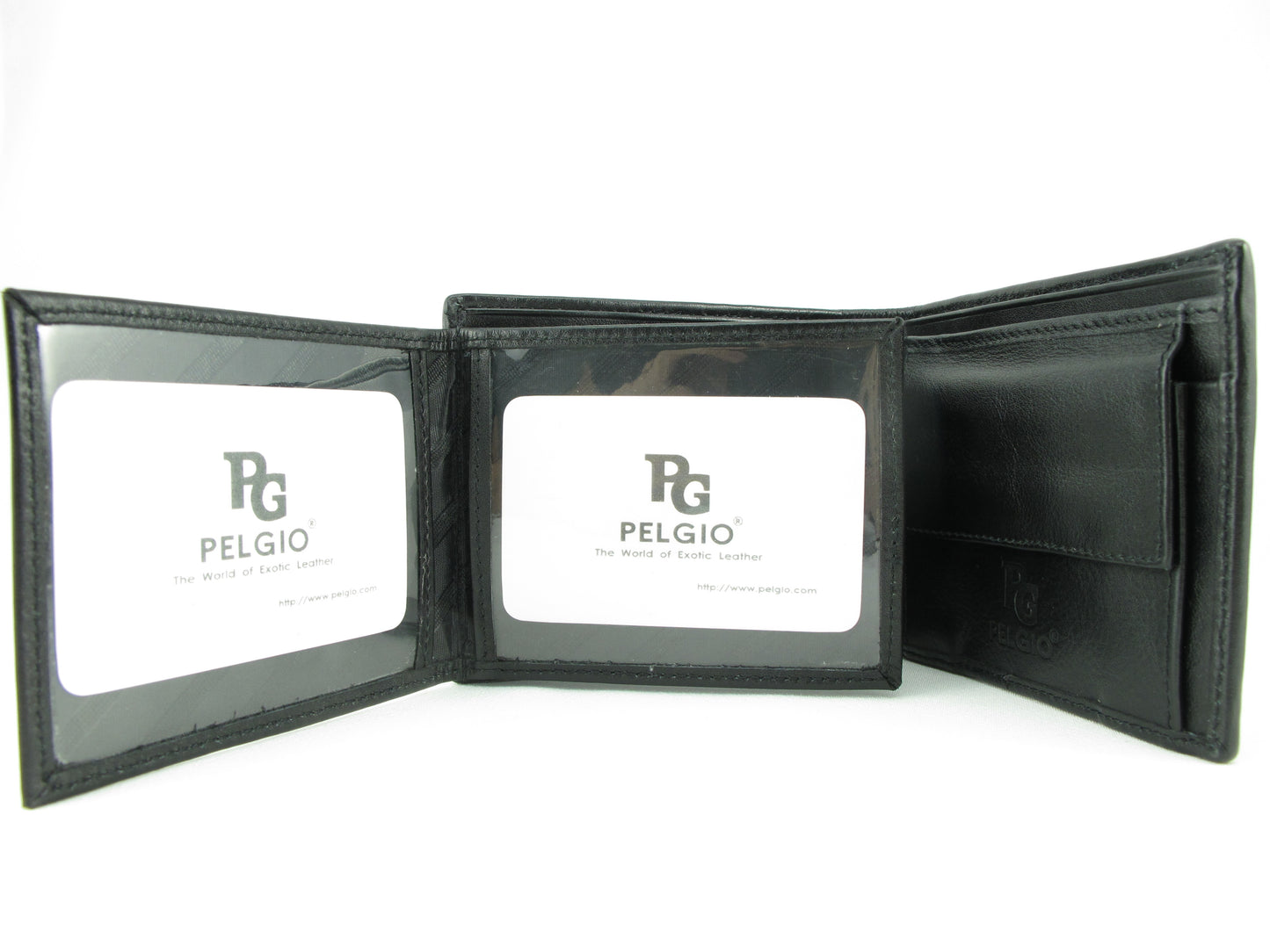 Genuine Python Belly Skin Leather Large Coins Bifold Wallet Black