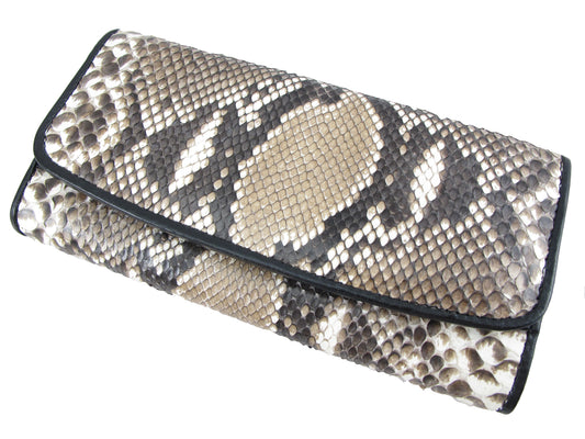 Genuine Reticulated Python Snake Skin Leather Women's Trifold Clutch Wallet Purse