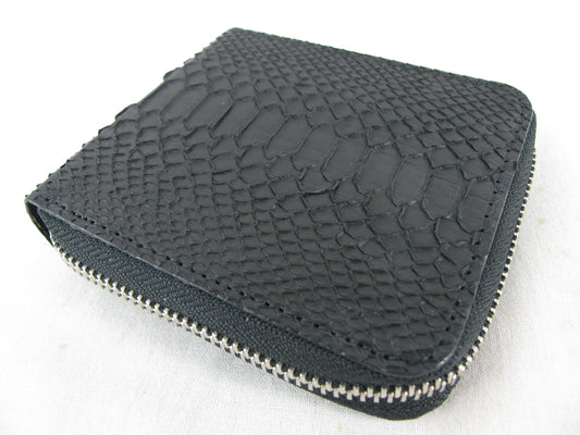 Genuine Python Skin Leather Zip Around Bifold Wallet