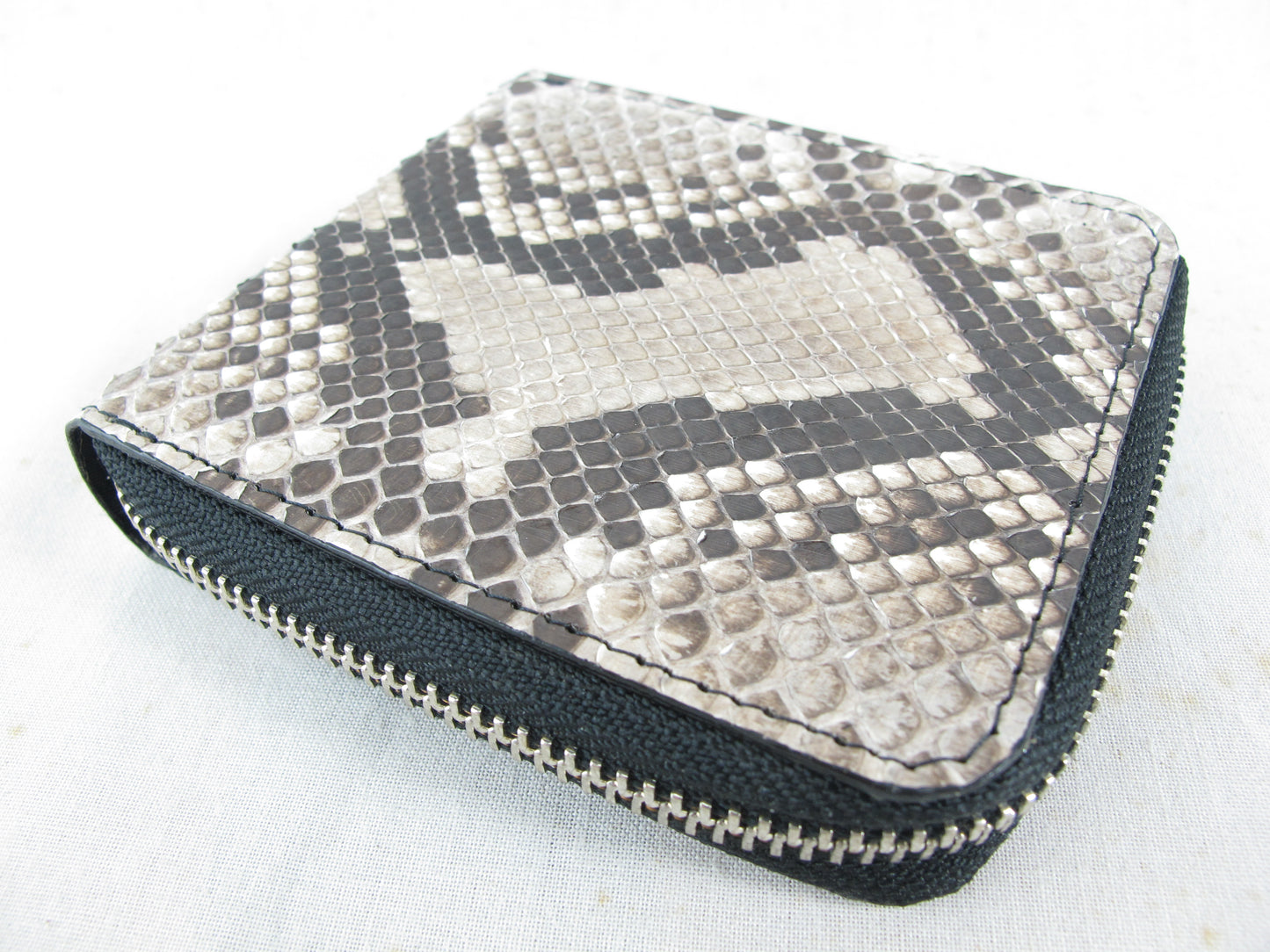 Genuine Python Skin Leather Zip Around Bifold Wallet
