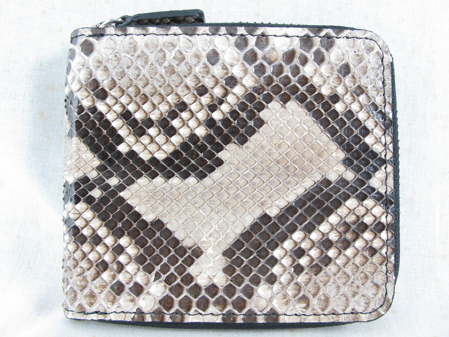 Genuine Python Skin Leather Zip Around Bifold Wallet