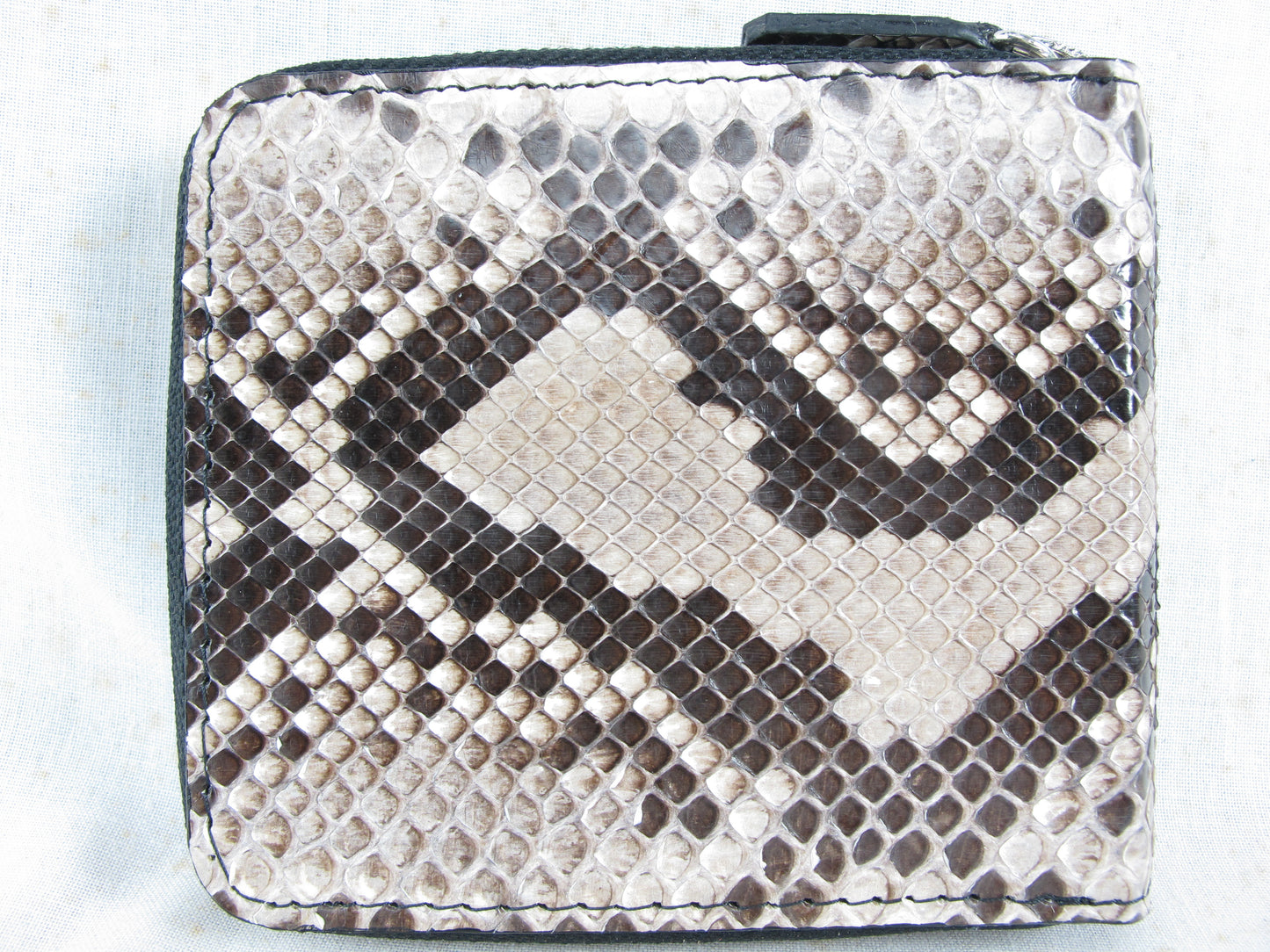 Genuine Python Skin Leather Zip Around Bifold Wallet