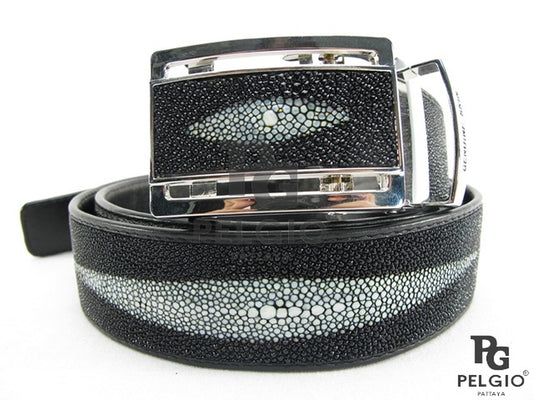 Genuine Stingray Skin Leather Auto Locking Men's Belt Black