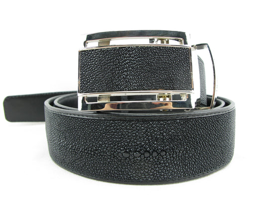 Genuine Stingray Skin Leather Auto Locking Men's Belt All Black