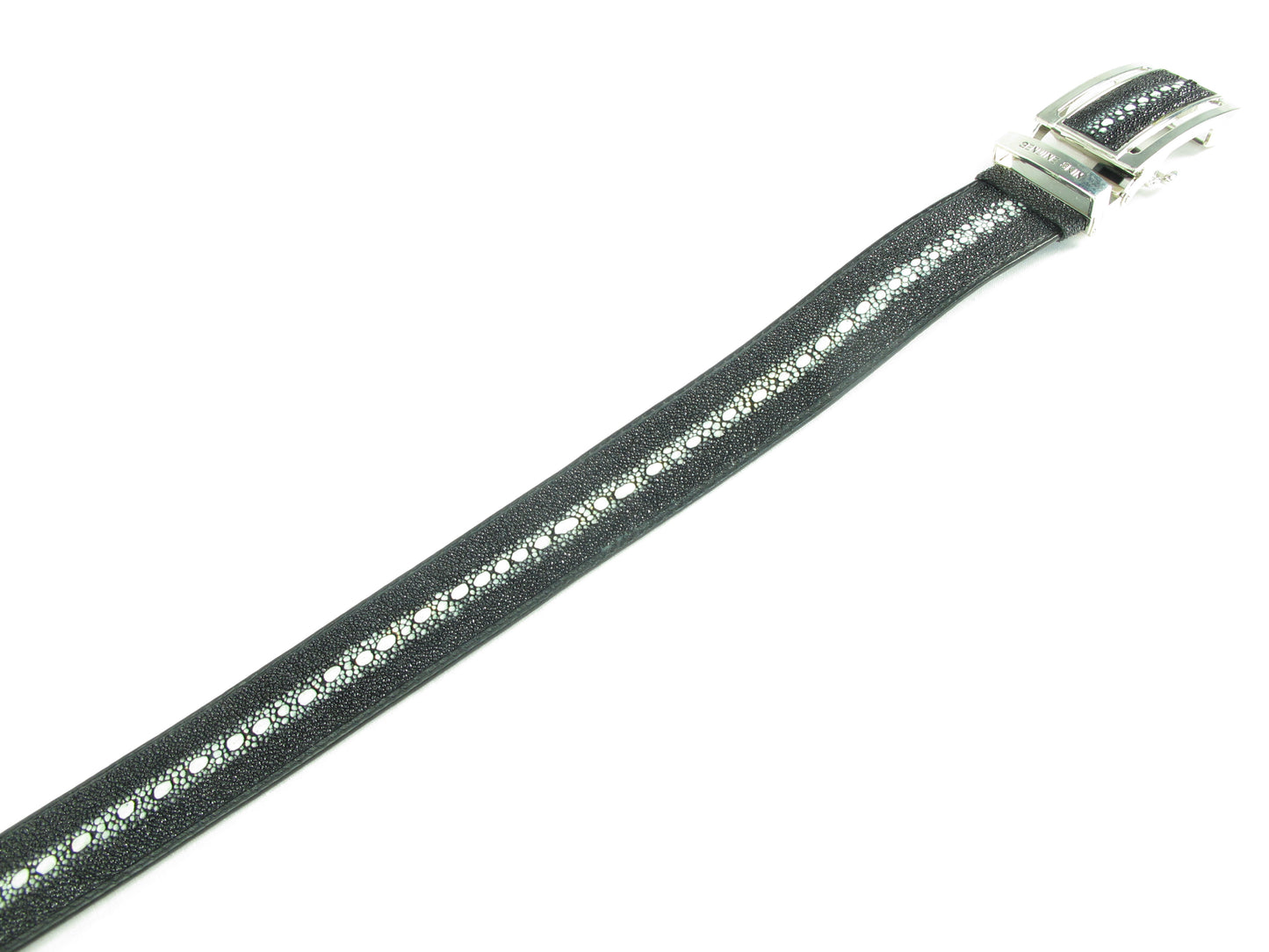 Genuine Stingray Skin Leather Row Diamond Auto Locking Men's Belt Black