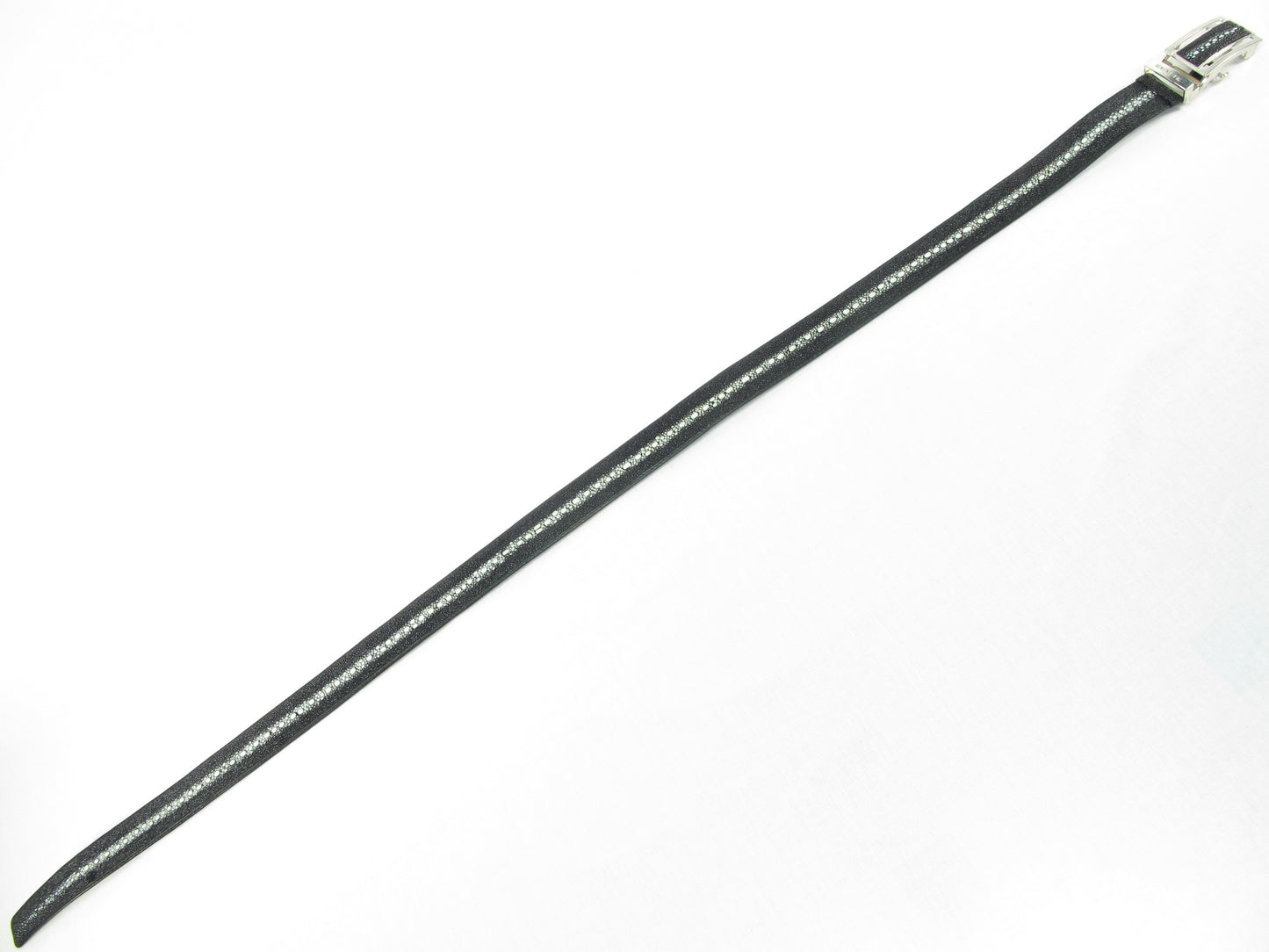 Genuine Stingray Skin Leather Row Diamond Auto Locking Men's Belt Black