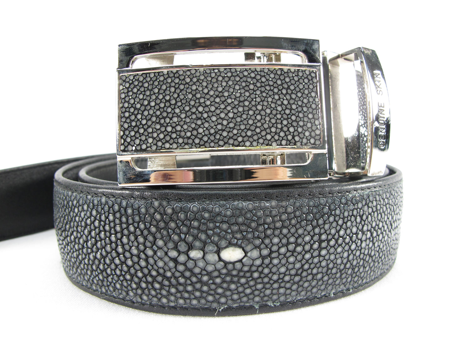 Genuine Polished Stingray Skin Leather Auto Locking Men's Belt