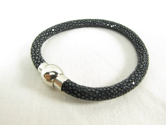 Genuine Polished Stingray Skin Leather Magnetic Bracelet