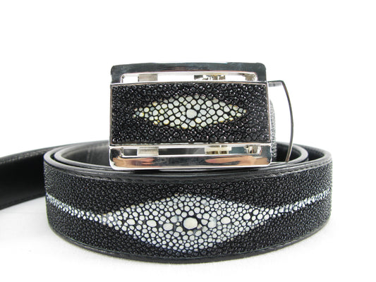 Genuine Stingray Skin Leather Auto Locking Men's Dot Belt Black
