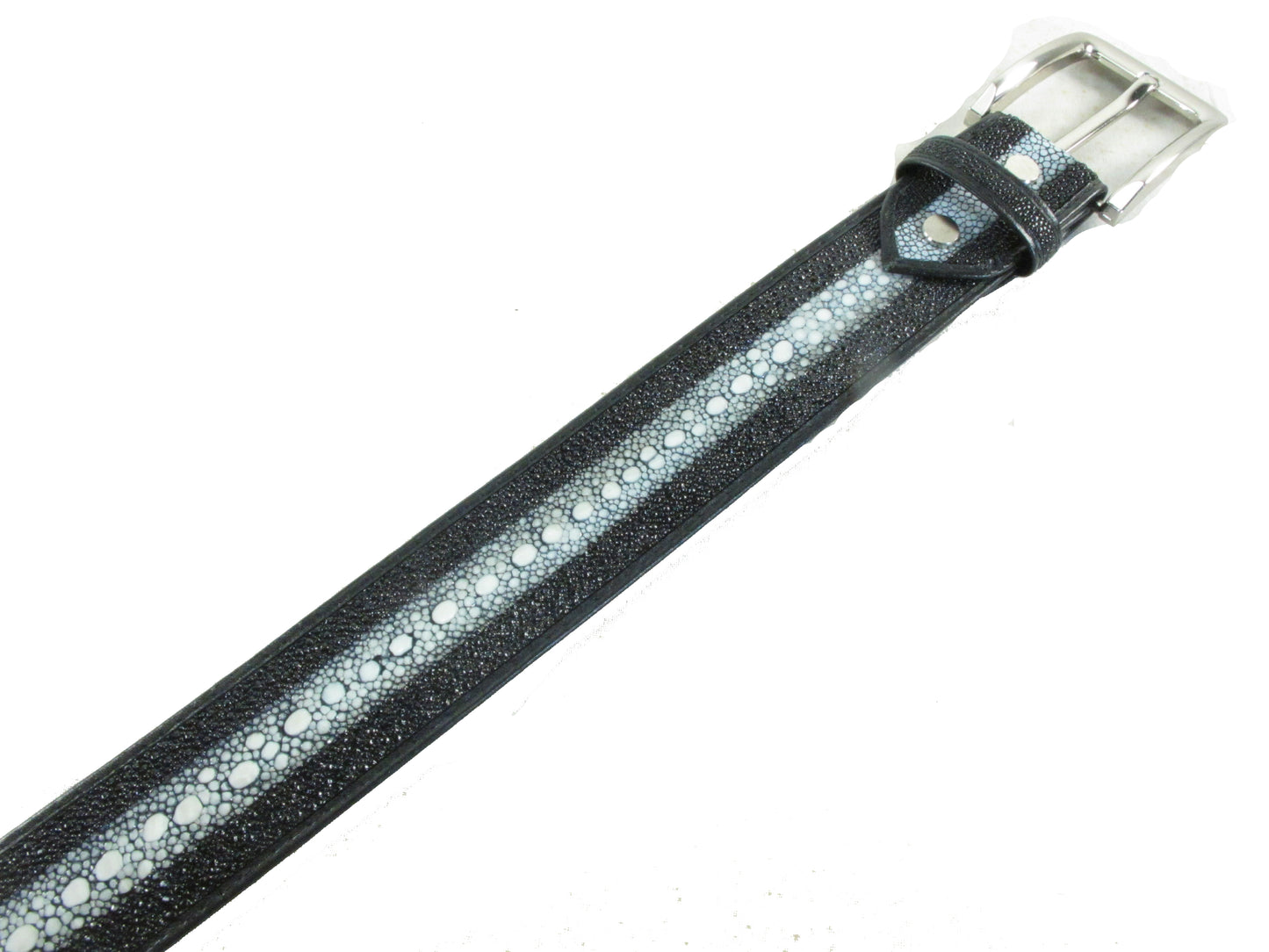 Genuine Stingray Skin Leather Row Diamond Casual Men's Belt Black