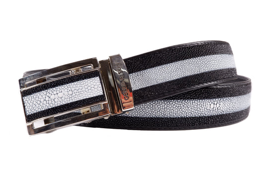 Genuine Stingray Skin Leather Auto Locking Long Strip Men's Belt Black