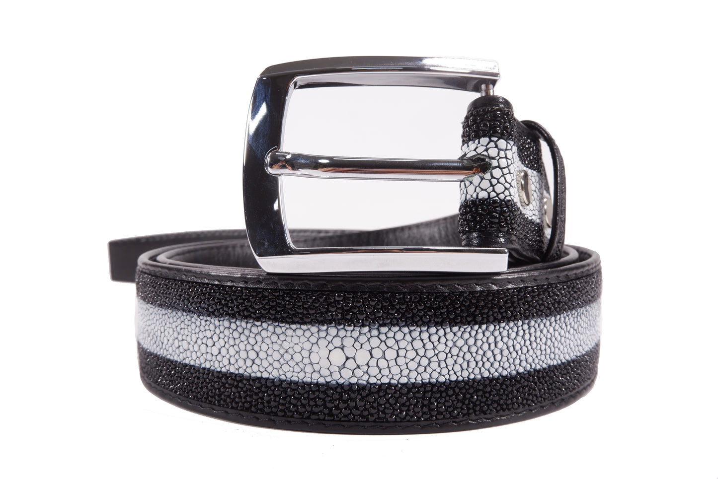 Genuine Stingray Skin Leather Long Strip Casual Men's Belt Black