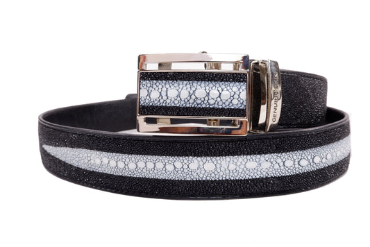 Genuine Stingray Skin Leather Row Diamond Auto Locking Men's Belt Black