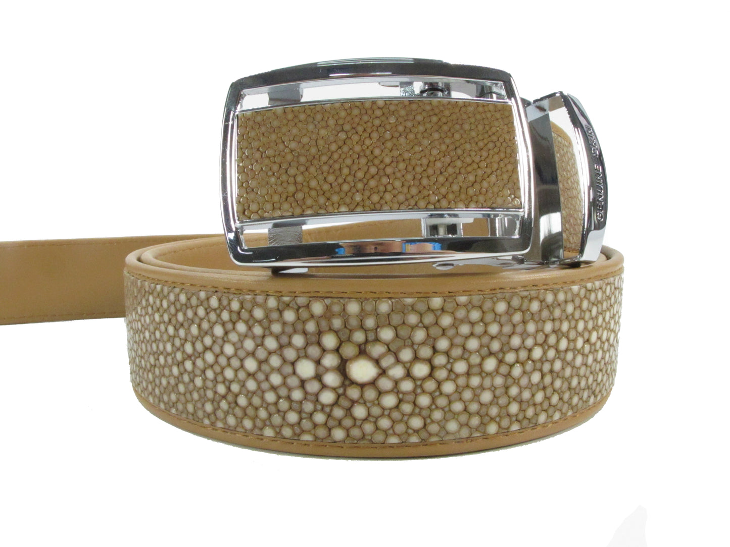 Genuine Polished Stingray Skin Leather Auto Locking Men's Belt