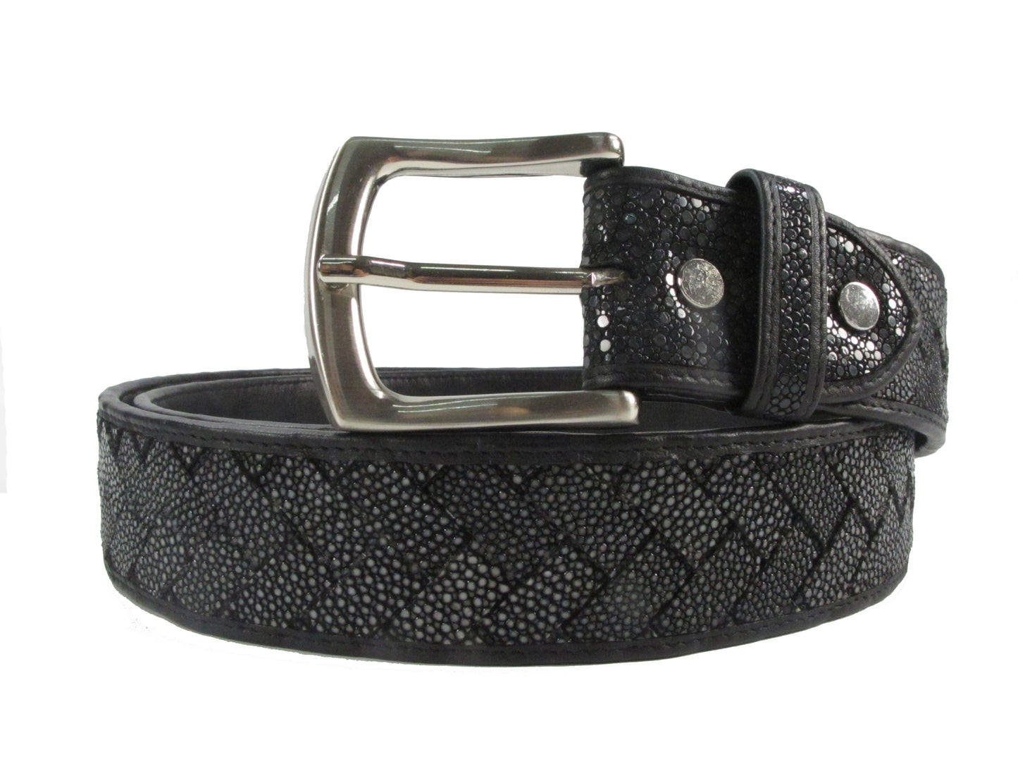 Genuine Polished Stingray Skin Leather Intrecciato Casual Handmade Men's Belt