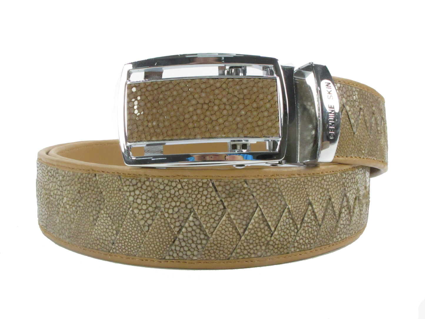 Genuine Polished Stingray Skin Leather Intrecciato Handmade Auto Locking Men's Belt