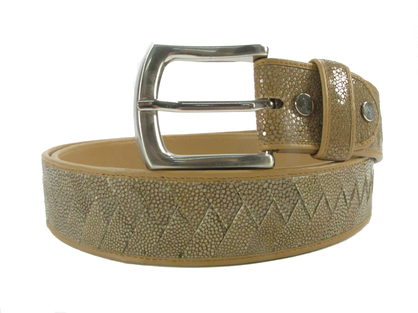 Genuine Polished Stingray Skin Leather Intrecciato Casual Handmade Men's Belt