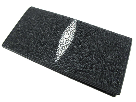 Genuine Stingray Skin Leather Long Checkbook Wallet