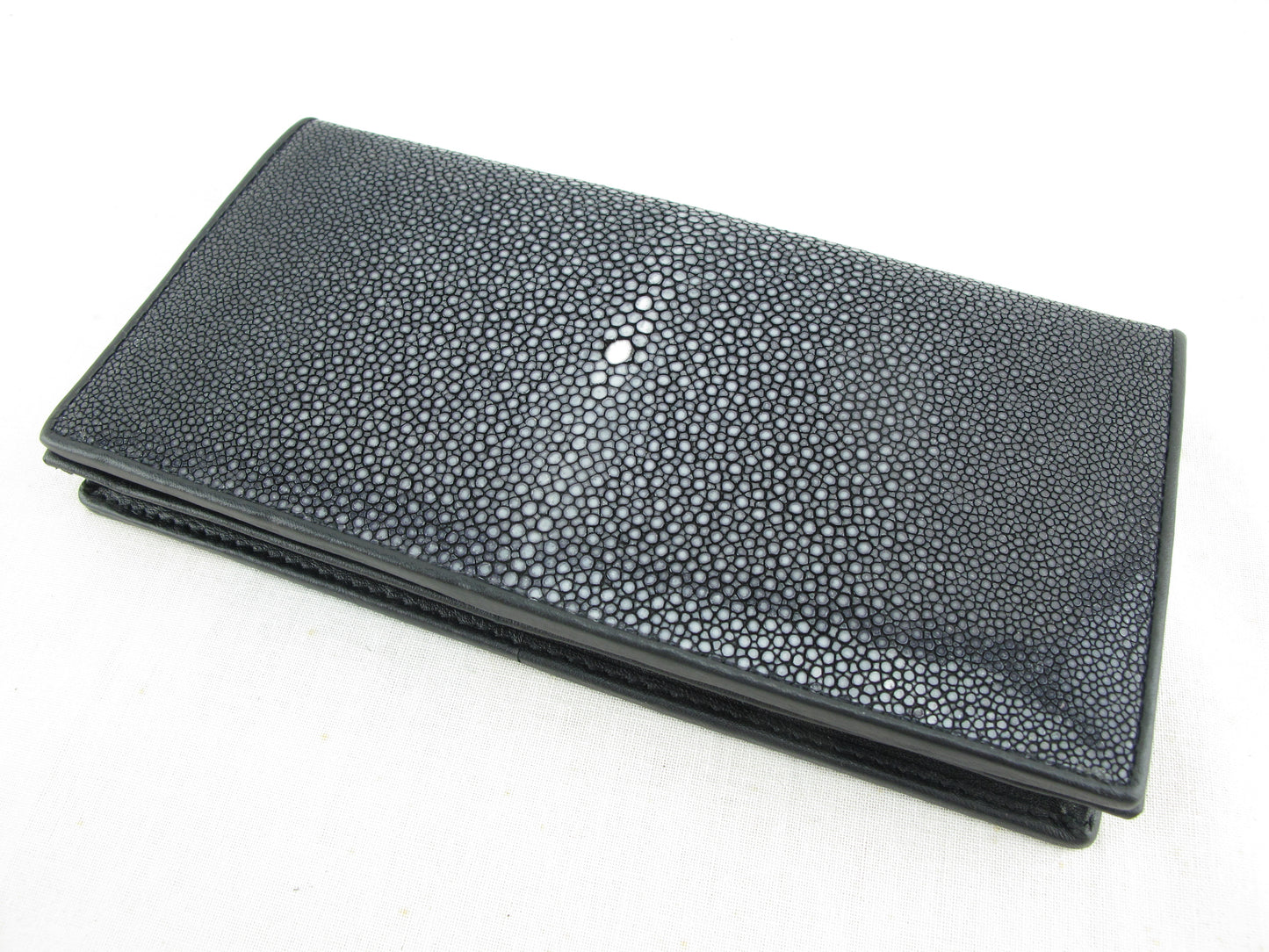 Genuine Polished Stingray Skin Leather Long Checkbook Wallet