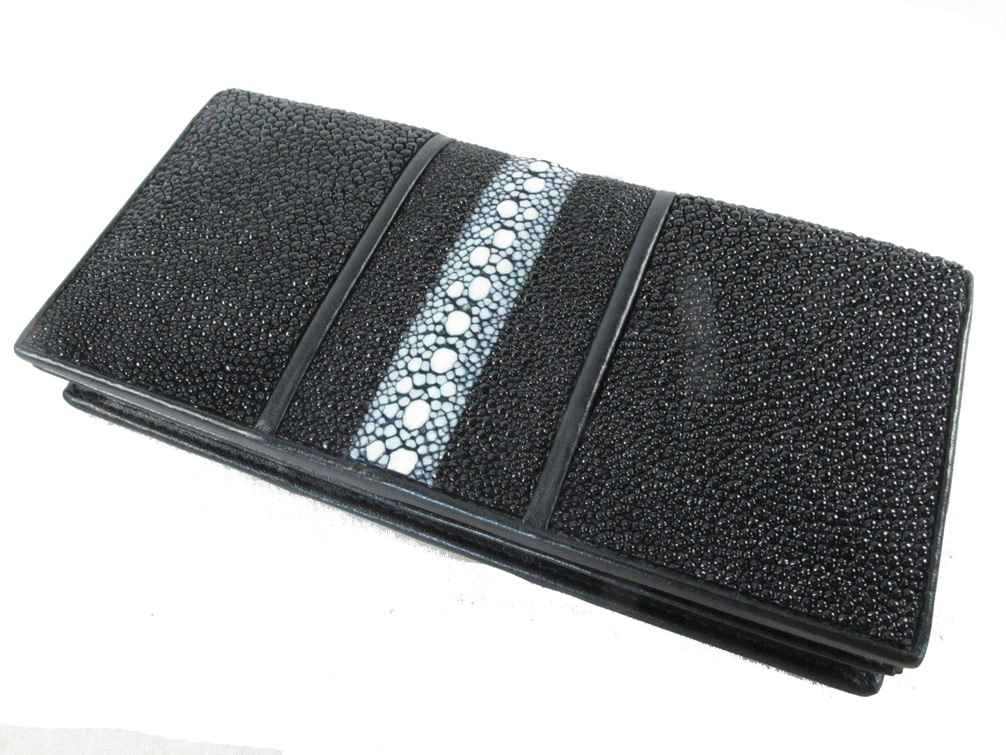 Genuine Row Stingray Skin Leather Long Checkbook Wallet
