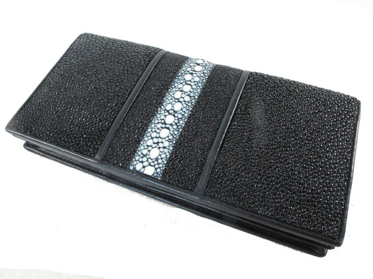 Genuine Row Stingray Skin Leather Long Checkbook Wallet