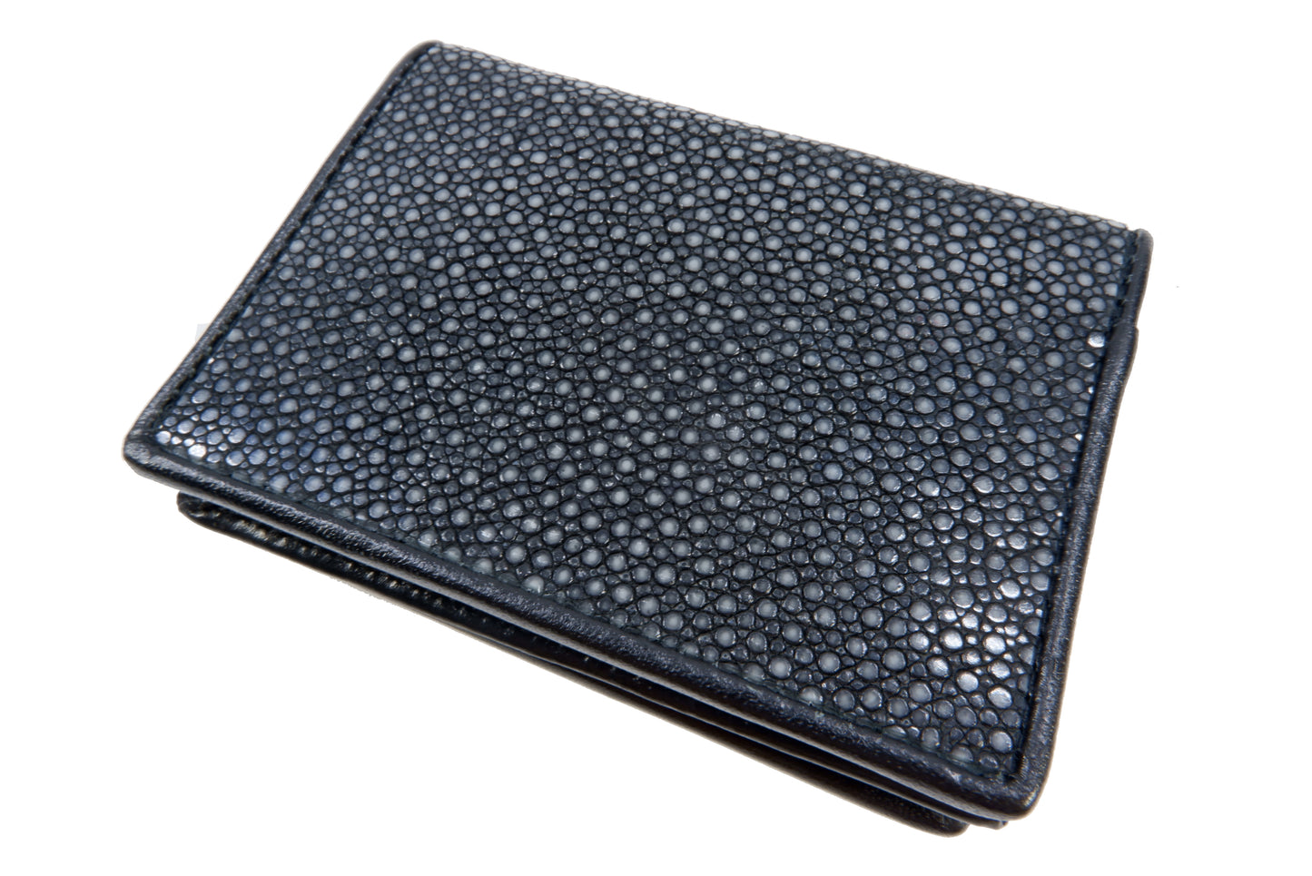 Genuine Polished Stingray Skin Business & Credit Card Holder Wallet Black