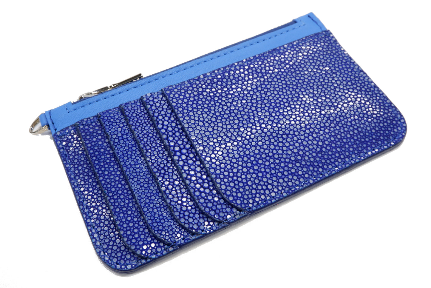 Genuine Polished Stingray Skin Leather Business & Credit Card Holder Zip Wallet Coins Purse