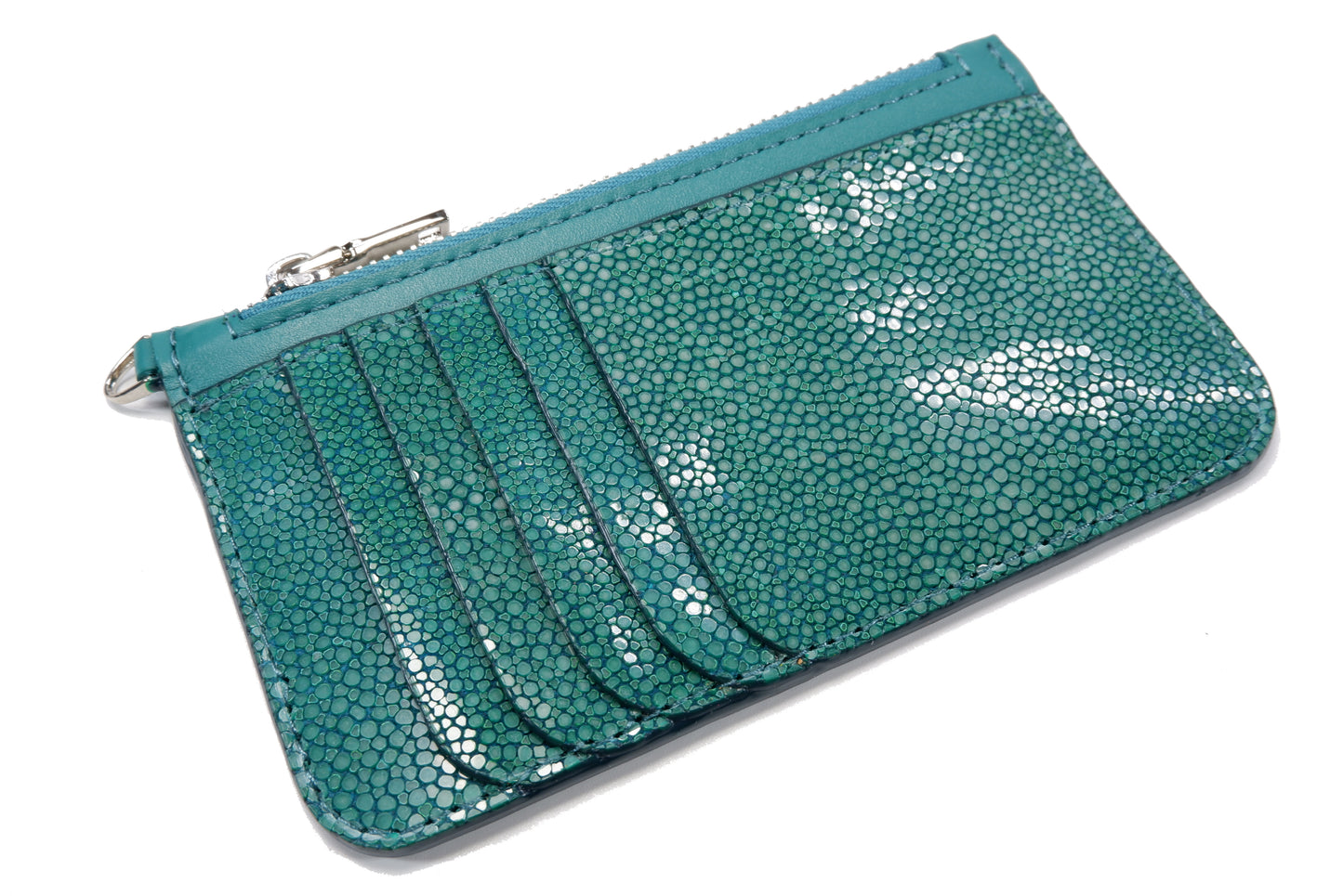 Genuine Polished Stingray Skin Leather Business & Credit Card Holder Zip Wallet Coins Purse
