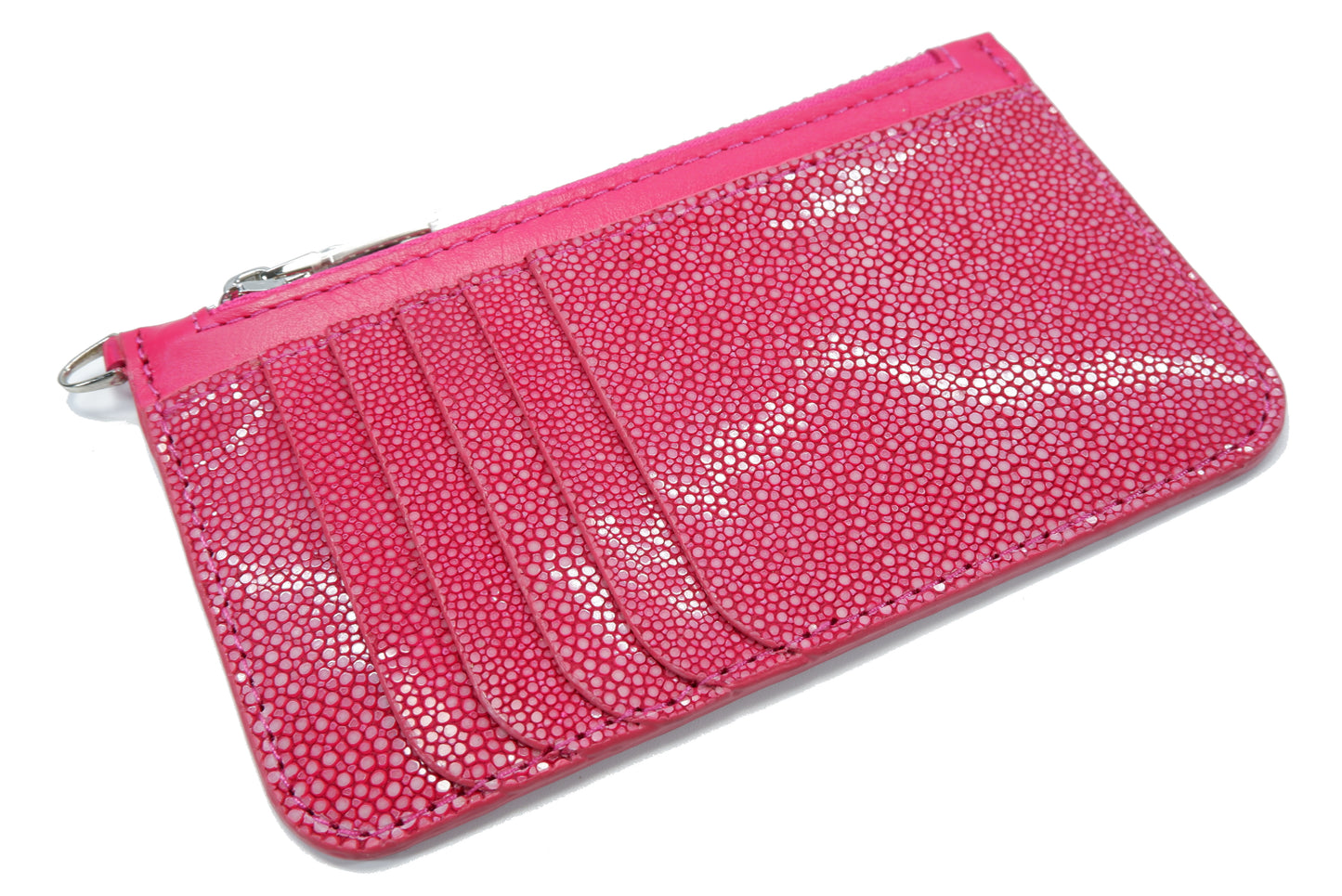 Genuine Polished Stingray Skin Leather Business & Credit Card Holder Zip Wallet Coins Purse