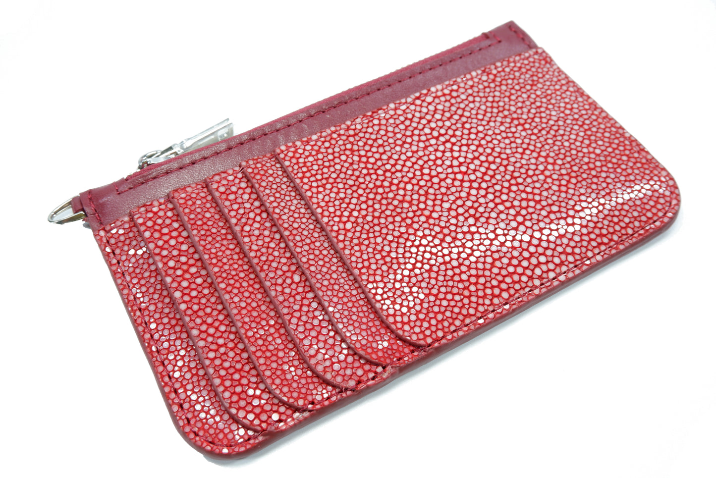 Genuine Polished Stingray Skin Leather Business & Credit Card Holder Zip Wallet Coins Purse