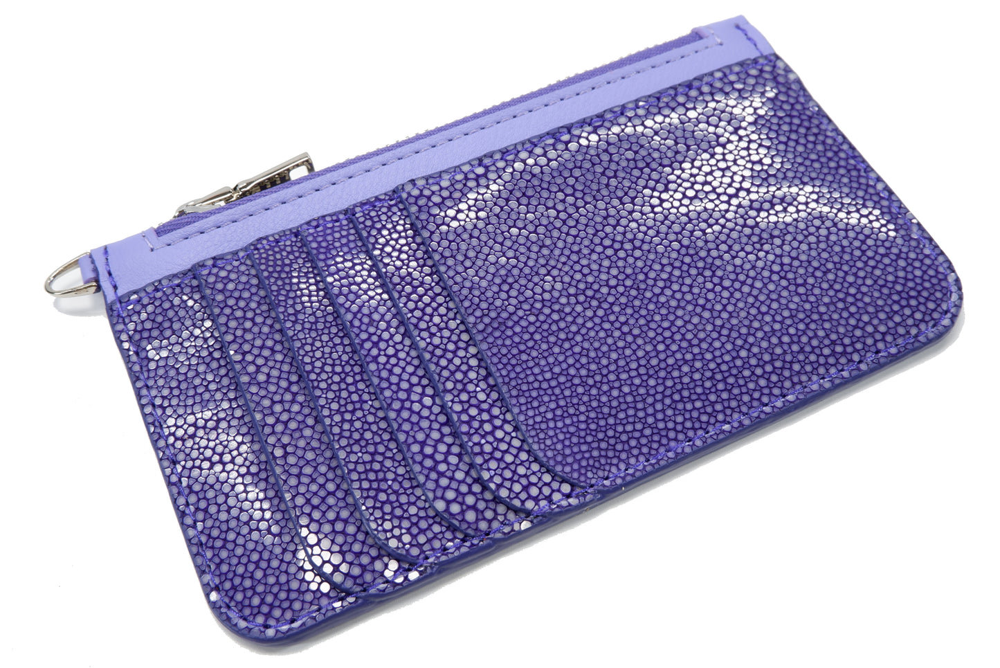 Genuine Polished Stingray Skin Leather Business & Credit Card Holder Zip Wallet Coins Purse