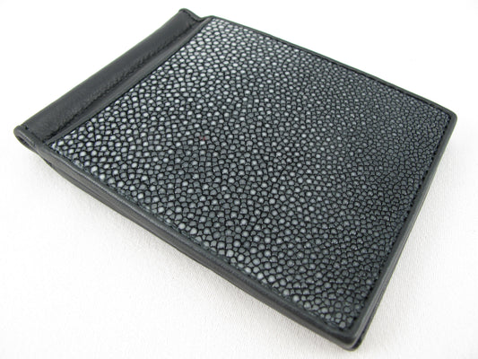Genuine Polished Stingray Skin Leather Money Clip Slim Bifold Men's Wallet