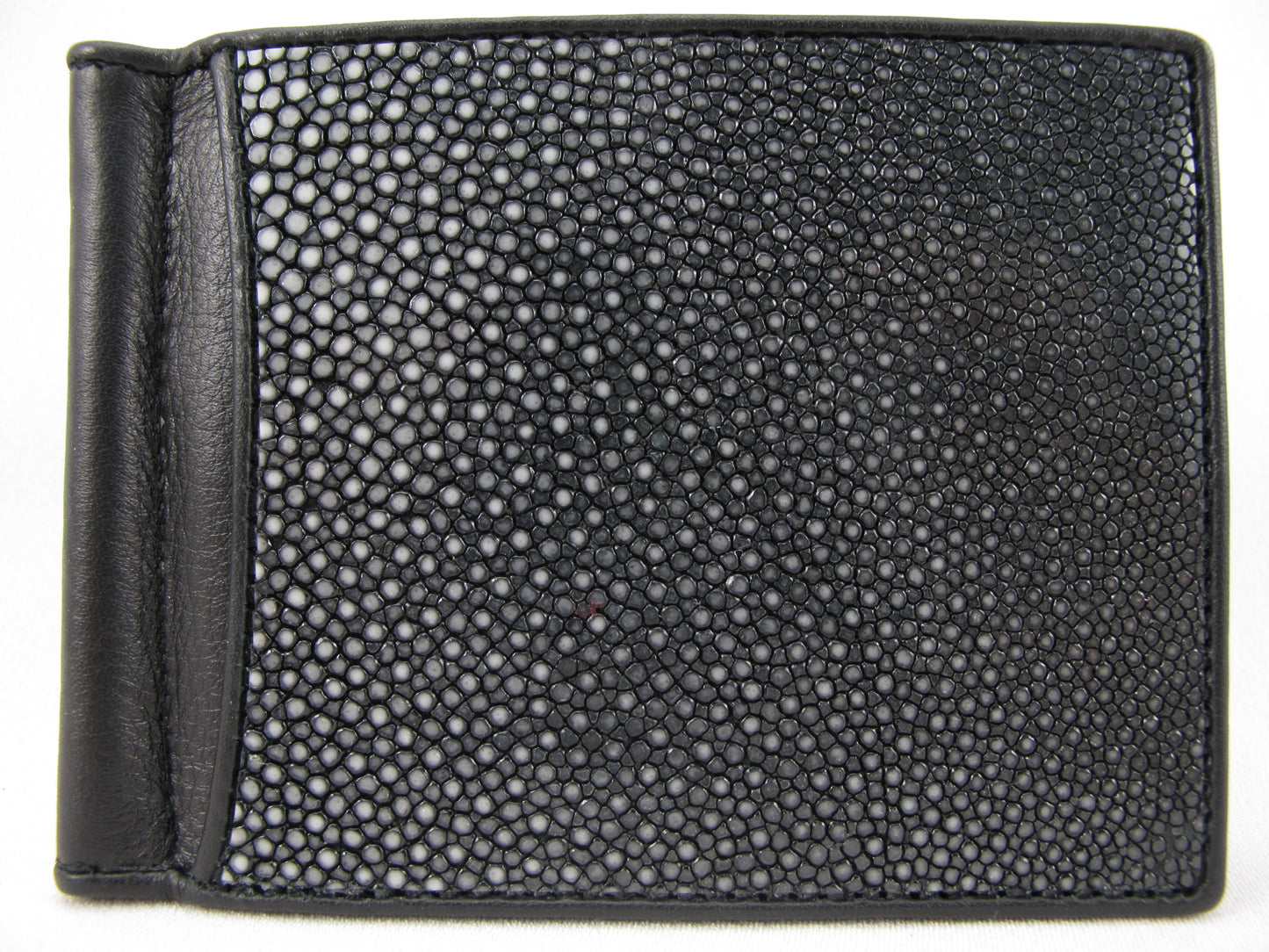 Genuine Polished Stingray Skin Leather Money Clip Slim Bifold Men's Wallet