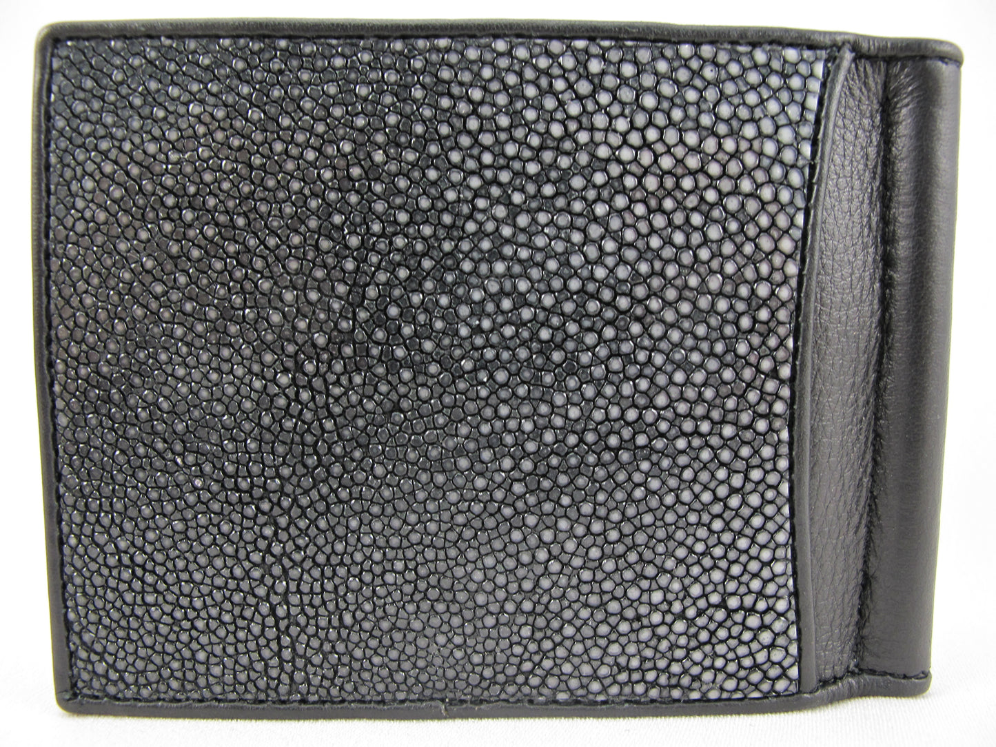 Genuine Polished Stingray Skin Leather Money Clip Slim Bifold Men's Wallet