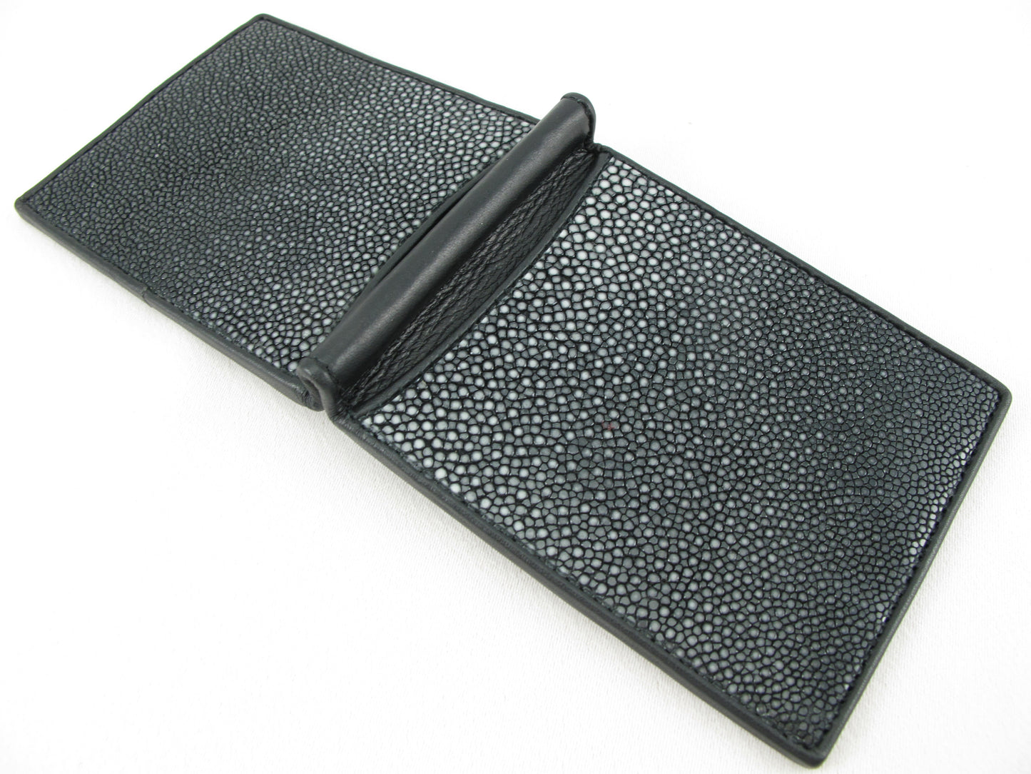 Genuine Polished Stingray Skin Leather Money Clip Slim Bifold Men's Wallet