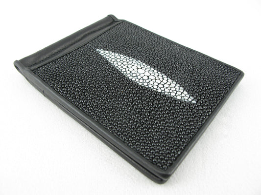 Genuine Stingray Skin Leather Money Clip Slim Bifold Men's Wallet