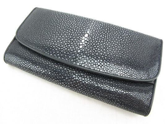 Genuine Polished Stingray Skin Leather Women's Trifold Clutch Wallet Purse