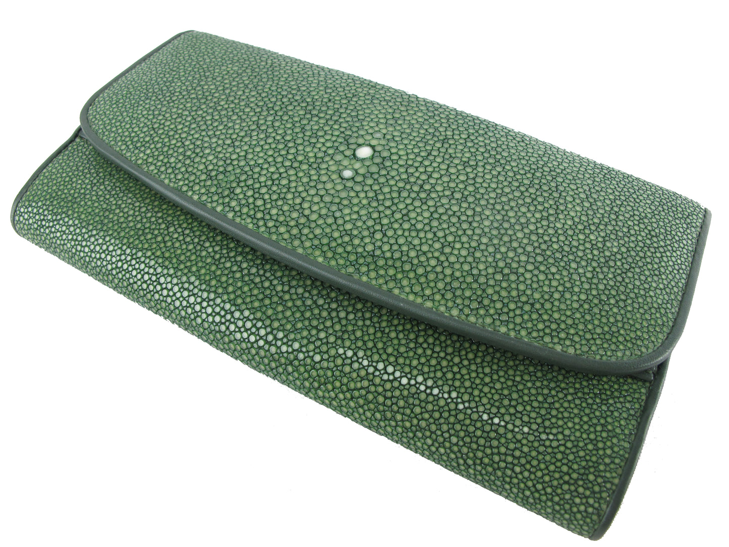 Genuine Polished Stingray Skin Leather Women's Trifold Clutch Wallet Purse