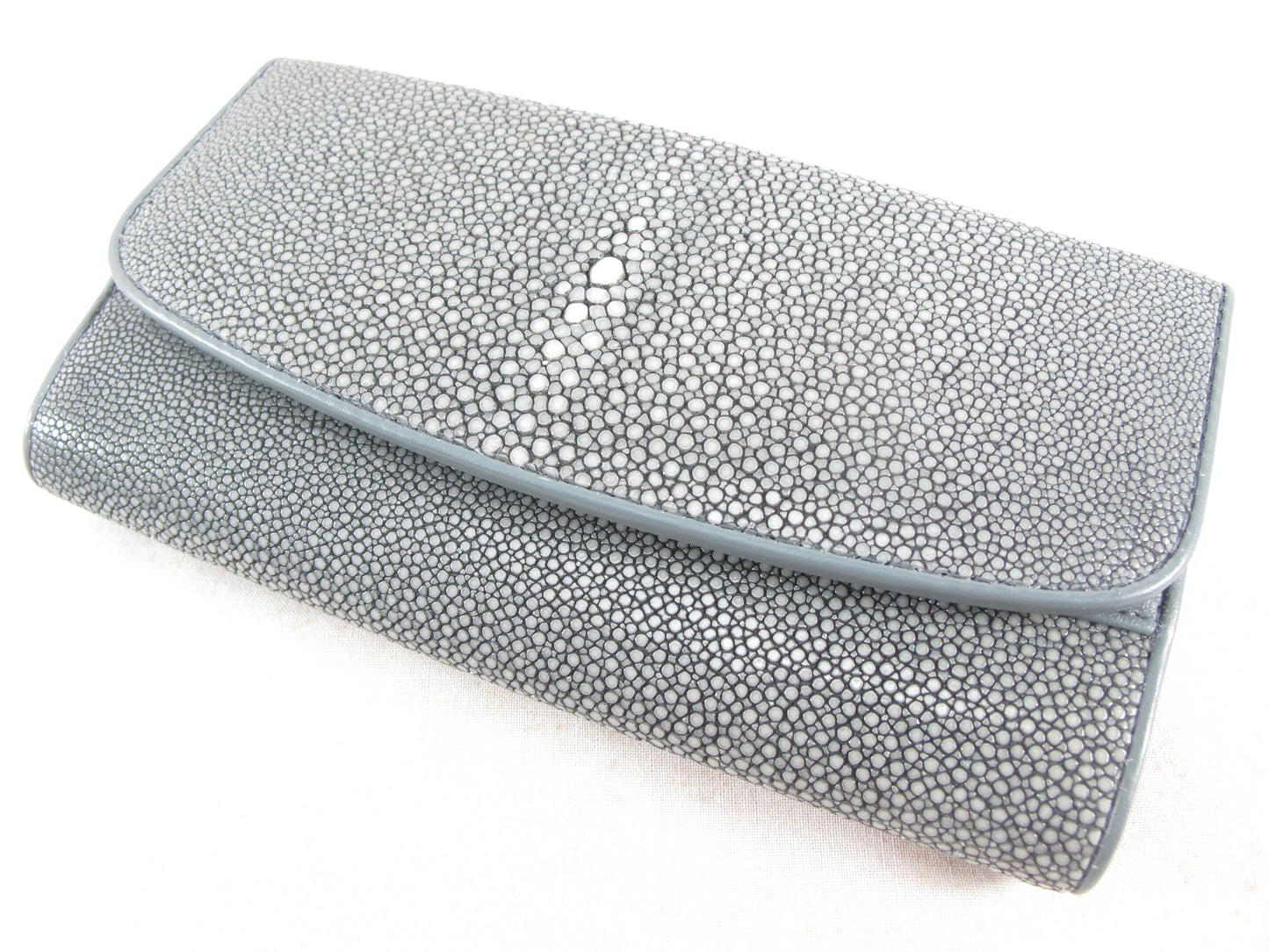 Genuine Polished Stingray Skin Leather Women's Trifold Clutch Wallet Purse