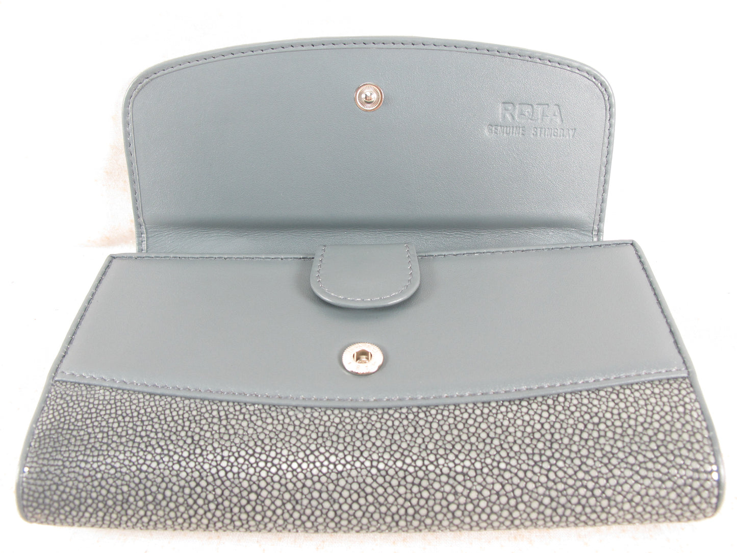 Genuine Polished Stingray Skin Leather Women's Trifold Clutch Wallet Purse