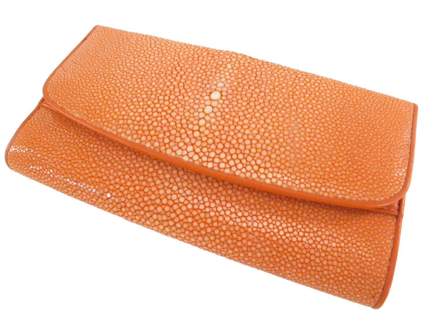 Genuine Polished Stingray Skin Leather Women's Trifold Clutch Wallet Purse