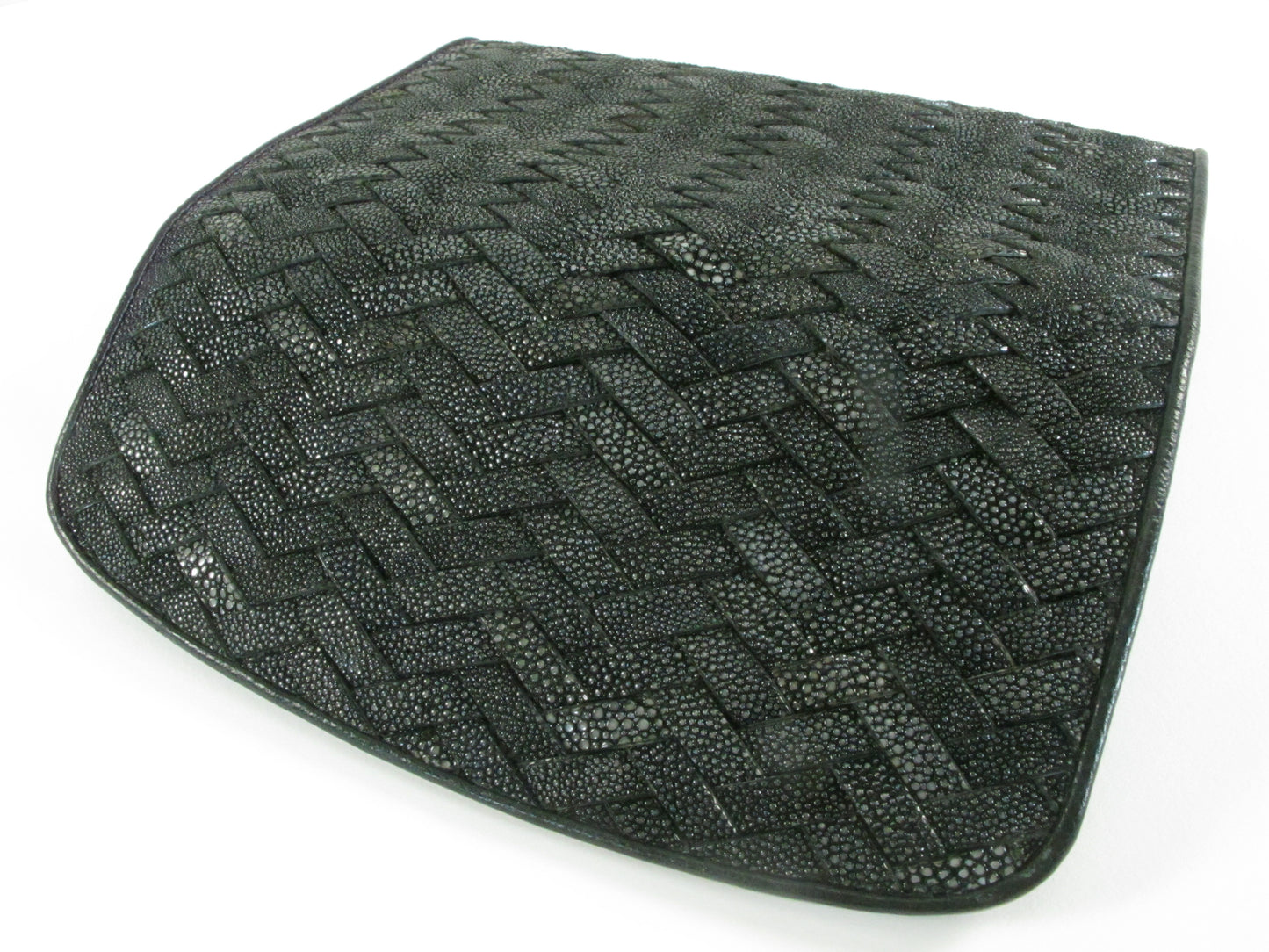 Genuine Polished Stingray Skin Leather Intrecciato Handmade Trifold Clutch Wallet Purse