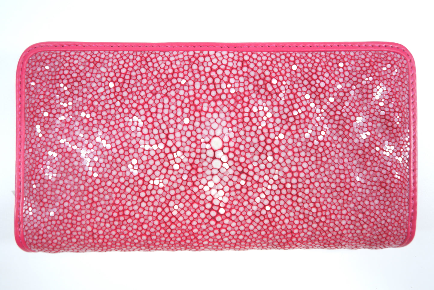 Genuine Polished Stingray Skin Leather Embossed Zip Around Clutch Wallet Purse